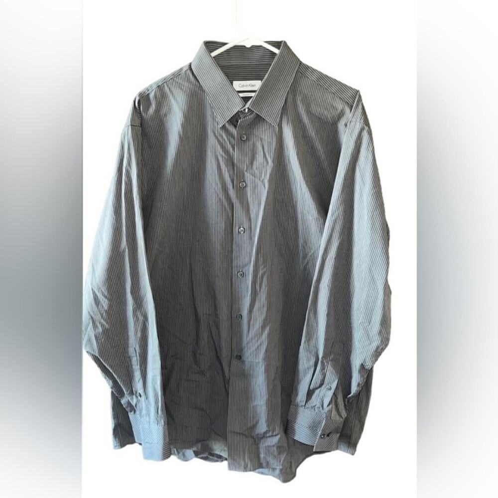 Calvin Klein Mens 17 34/35 Regular Fit Black Gray Long Sleeve Button Down Shirt